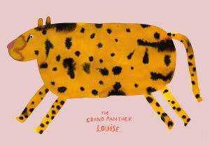 Met ecoline geschilderde Panther voor Louise.