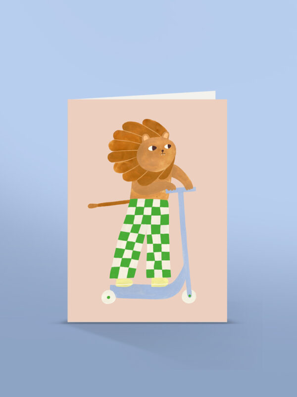 Skating Lion on step Card